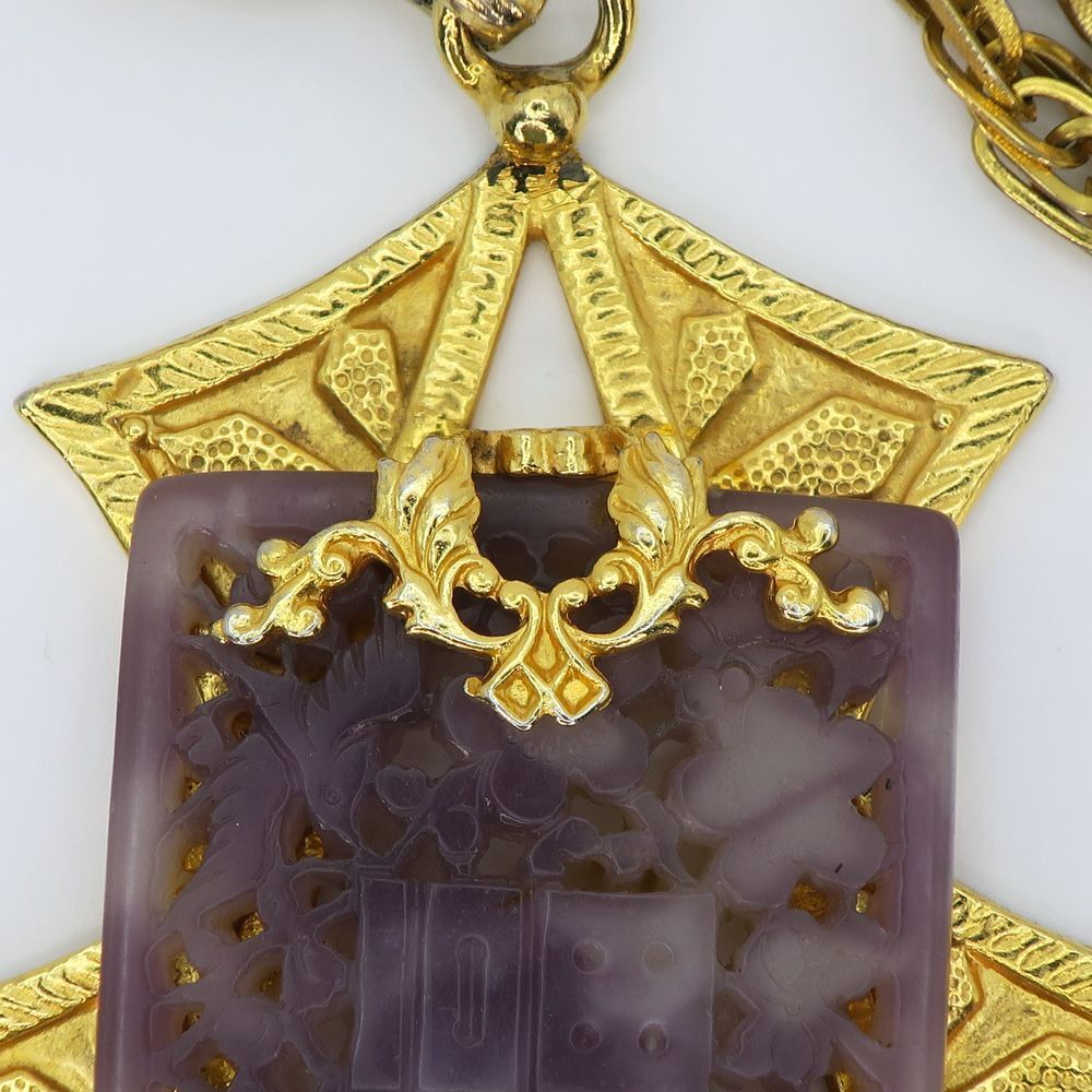 Vintage Adele Simpson faux Purple Jade Gold-Tone Regency Statement Necklace - Picture 3 of 13